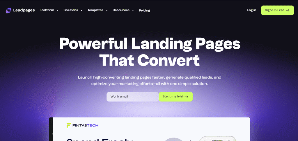 Leadpages homepage