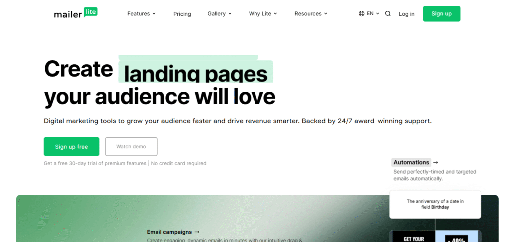 MailerLite homepage