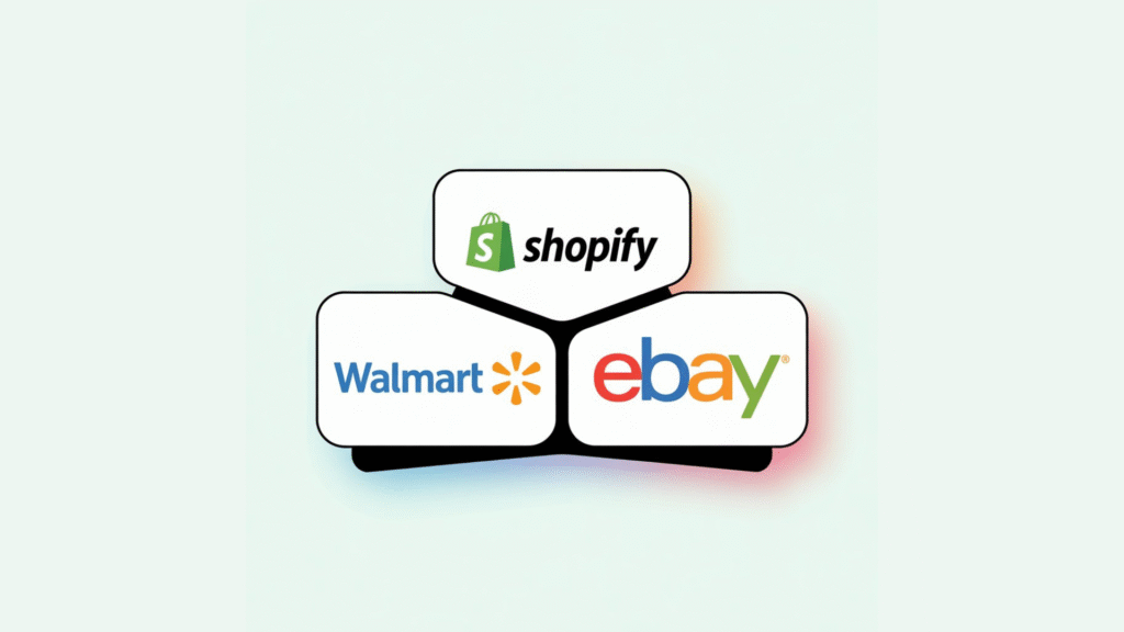 Shopify , ebay , walmart logo