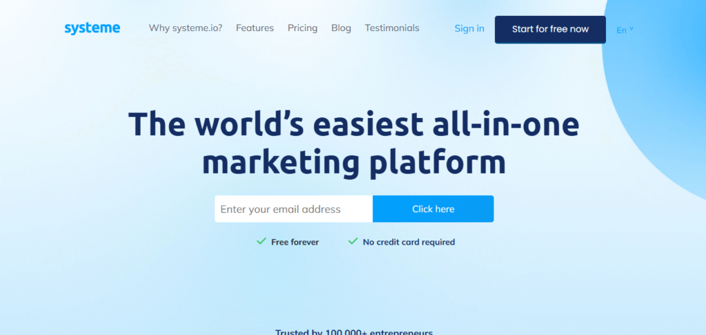 Systeme.io homepage