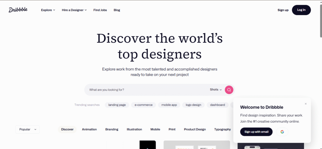 Dribbble Homepage