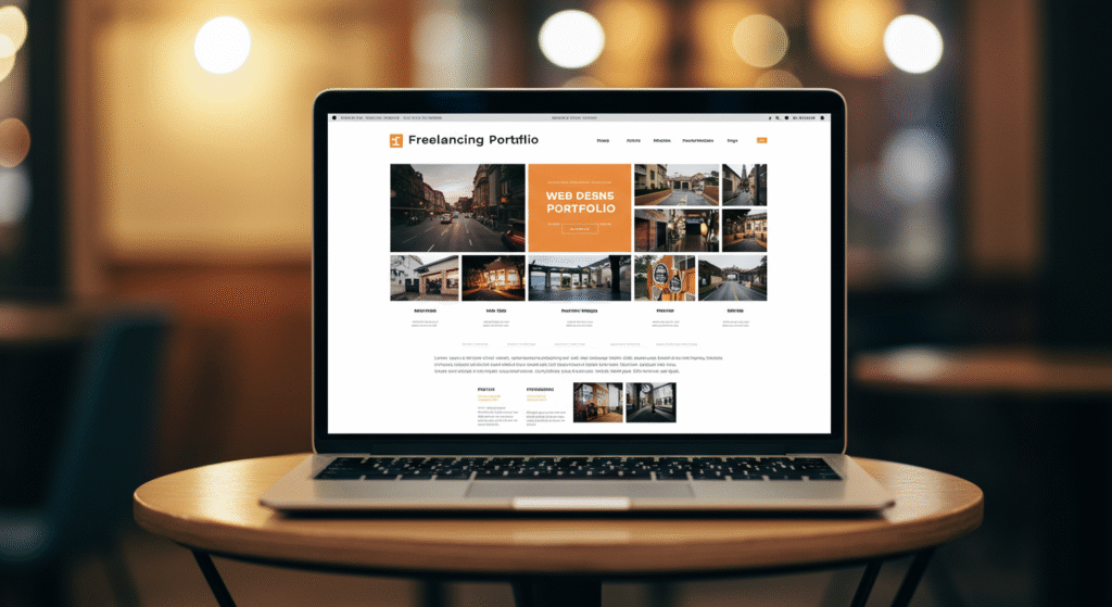 Freelancing portfolio on laptop