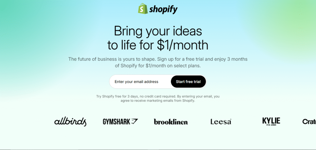 shopify homepage