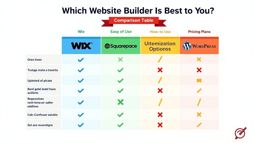 a table showing the comparison between website builders