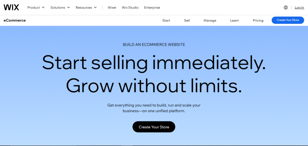 Wix eCommerce Homepage